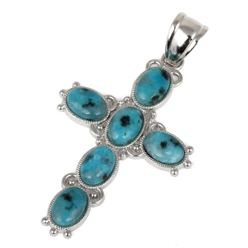 34x52mm Oval Aqua Quartz Inlay Frame Cross Pendant