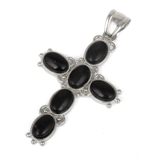 34x52mm Oval Black Jasper Inlay Frame Cross Pendant