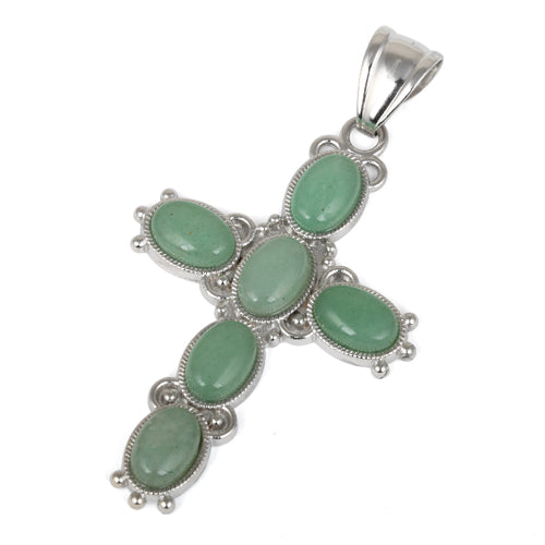 34x52mm Oval Green Aventurine Inlay Frame Cross Pendant