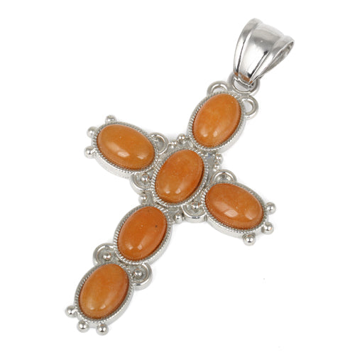 34x52mm Oval Red Aventurine Inlay Frame Cross Pendant