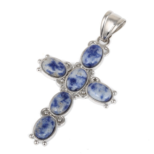 34x52mm Oval Sodalite Inlay Frame Cross Pendant