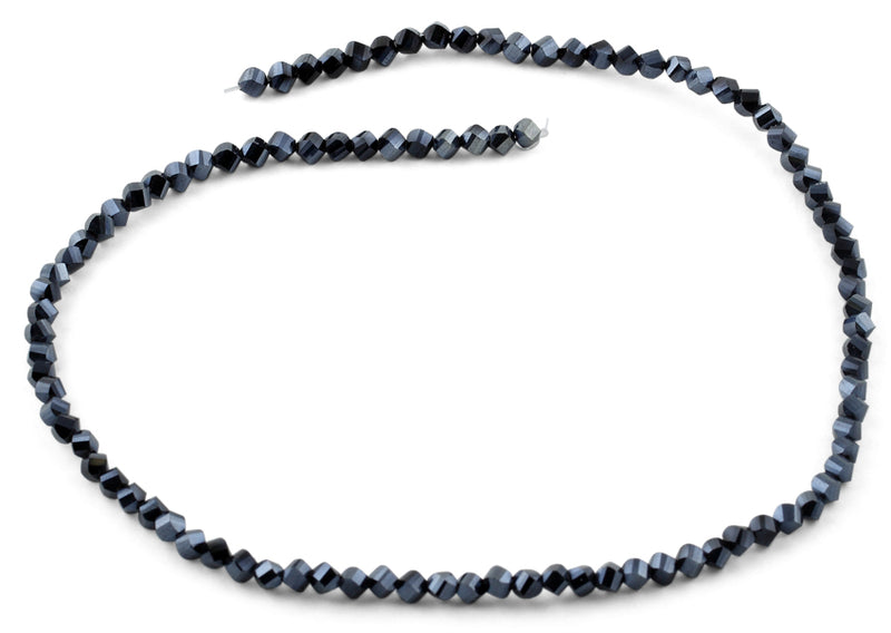 4mm Dark Blue Twist Round Faceted Crystal Beads