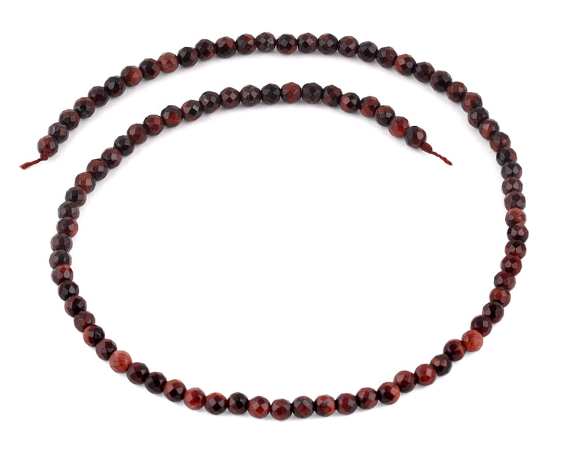 4mm Red Tiger Eye Faceted Gem Stone Beads