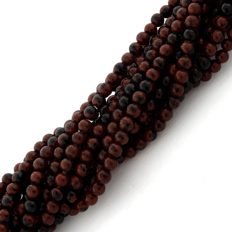 4mm Round Mahogany Obsidian Gem Stone Beads