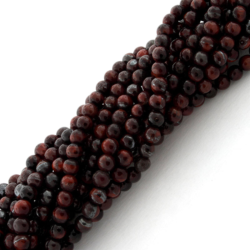 4mm Round Red Tiger Eye Gem Stone Beads