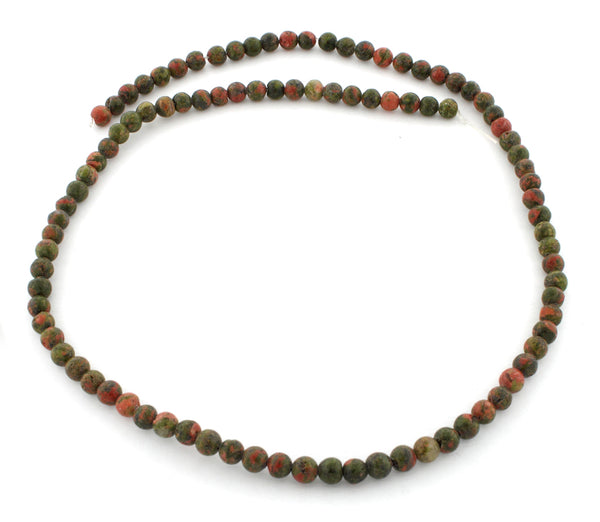 4mm Round Unakite Gem Stone Beads