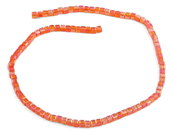 4x4mm Orange Square Faceted Crystal Beads