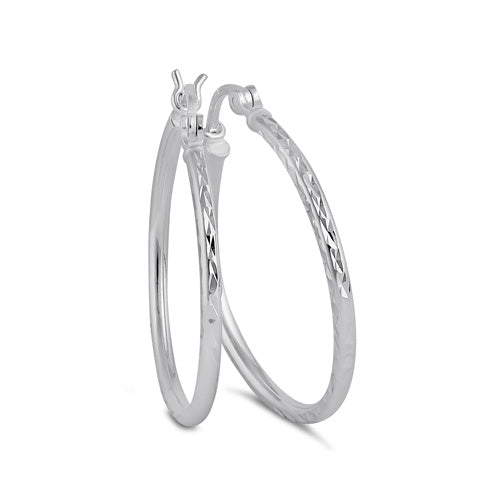 Sterling Silver 2.0MM x 25MM Textured Hoop Earrings