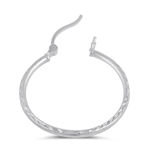 Sterling Silver 2.0MM x 25MM Textured Hoop Earrings