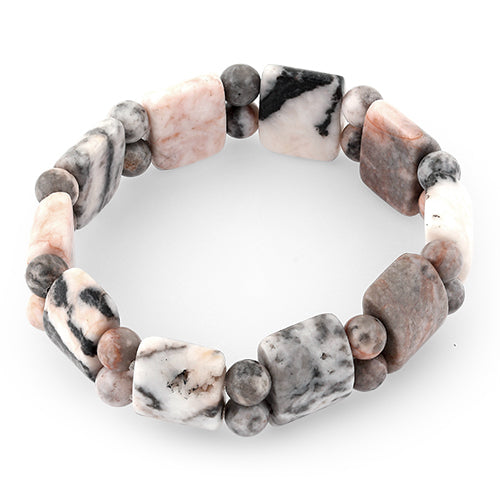 6/12x14mm Plain Tanker Pink Zebra Jasper Gem Stone Bracelet