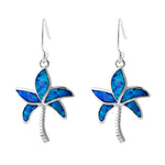 Sterling Silver Blue Opal Palm Tree Hook Earrings