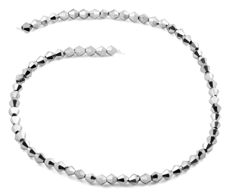 6mm Faceted Bicone Silver Crystal Beads