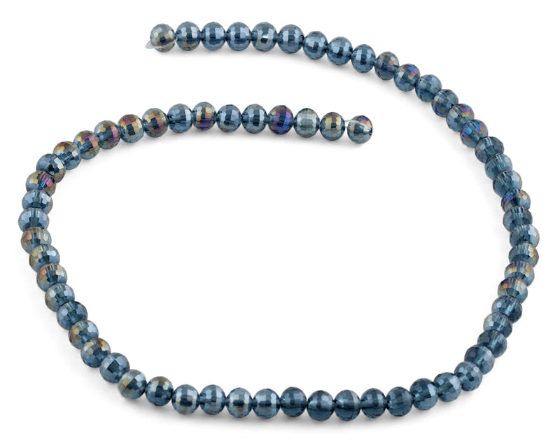6mm Metallic Blue Round Faceted Crystal Beads