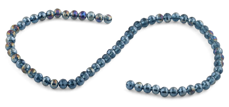6mm Metallic Blue Round Faceted Crystal Beads