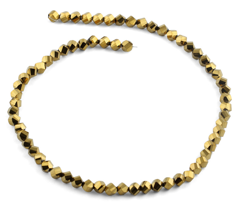 6mm Metallic Gold Twist Faceted Crystal Beads