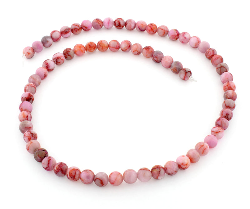 6mm Plain Round Pink Matrix Gem Stone Beads