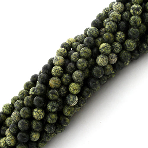 6mm Round Green Snow Flake Gem Stone Beads