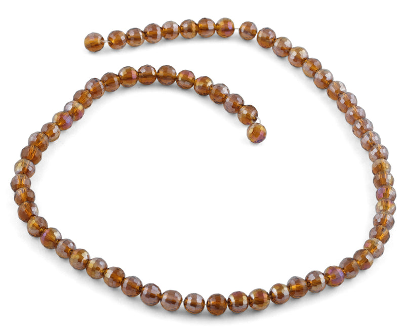 6mm Yellow Brown Round Faceted Crystal Beads
