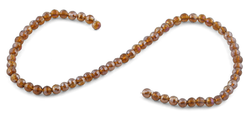 6mm Yellow Brown Round Faceted Crystal Beads