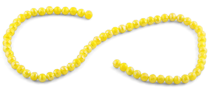 6mm Yellow Round Faceted Crystal Beads