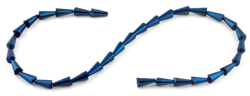 6x12mm Navy Blue Cone Faceted Crystal Beads