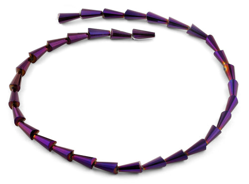6x12mm Purple Cone Faceted Crystal Beads