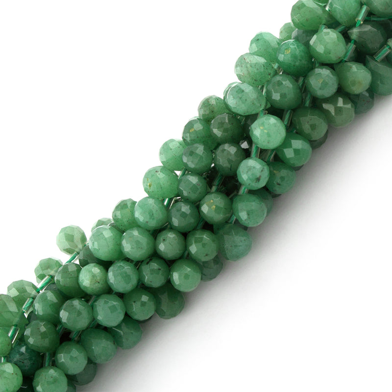 6x9mm Facet Drop Green Aventurine Gem Stone Beads