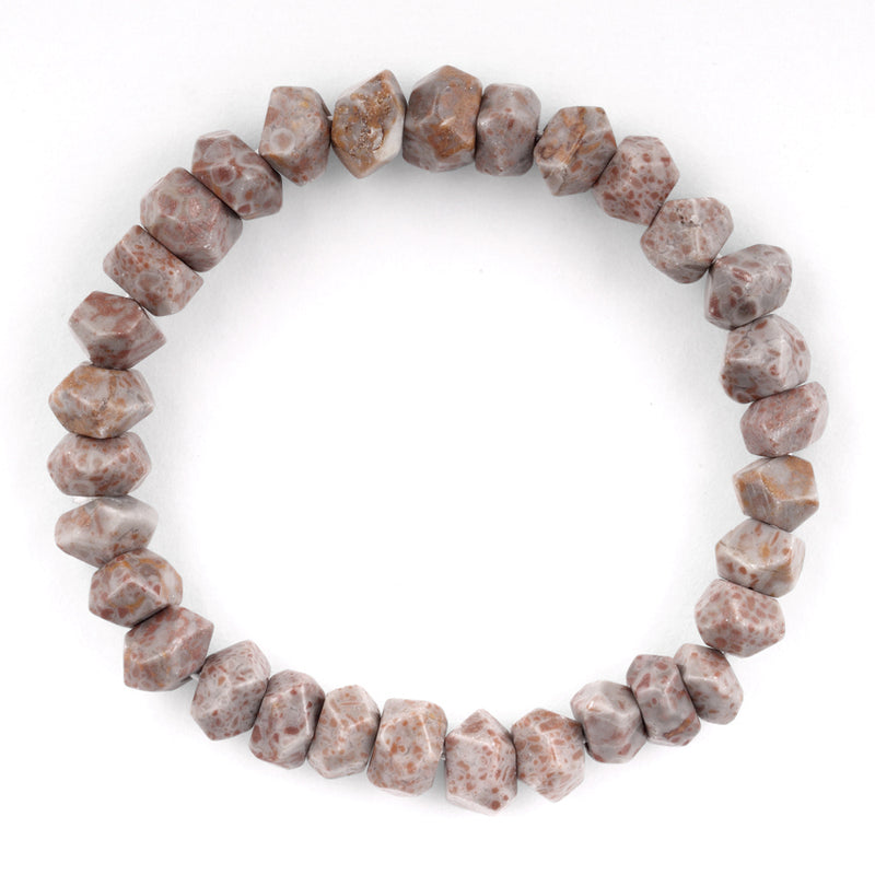 8mm Faceted Nugget Fossilized Agate Gem Stone Bracelet