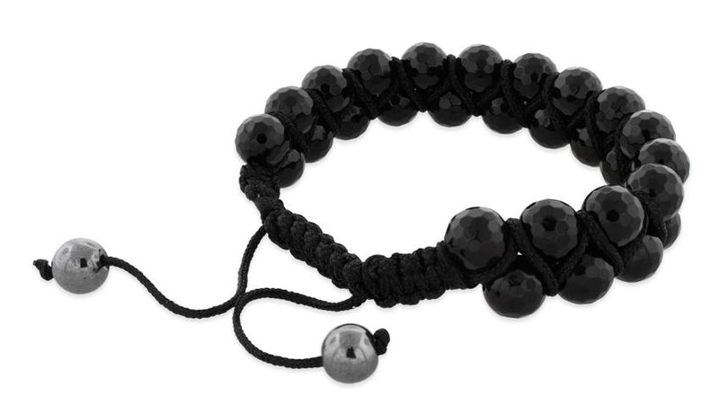 8MM Faceted Black Agate Beads 2 Layer Shamballa Bracelet