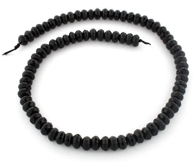 8mm Faceted Rondelle Black Agate Gem Stone Beads