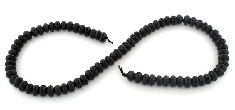 8mm Faceted Rondelle Black Agate Gem Stone Beads