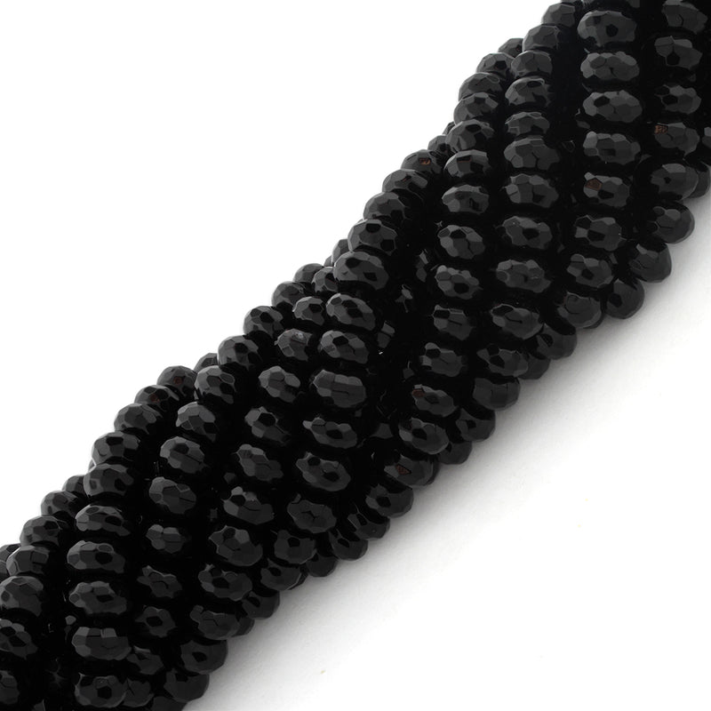 8mm Faceted Rondelle Black Agate Gem Stone Beads
