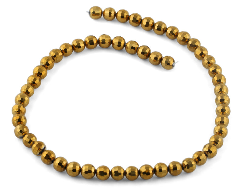 8mm Gold Faceted Round Crystal Beads