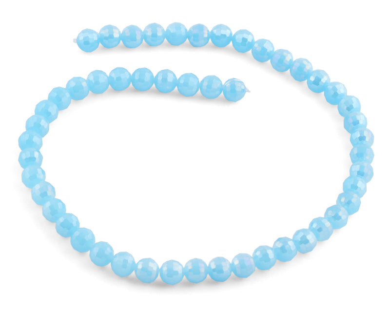8mm Light Blue Faceted Round Crystal Beads