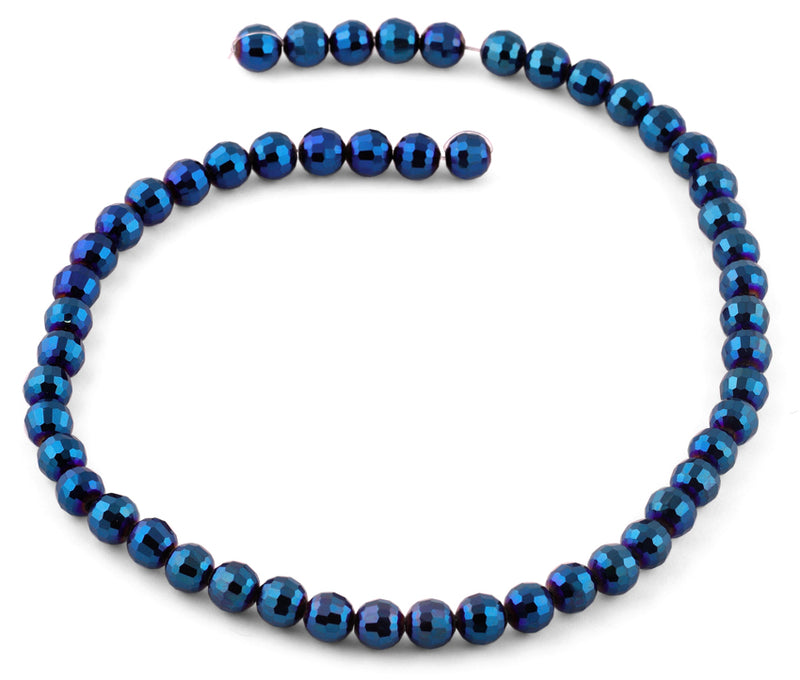 8mm Metal Blue Faceted Round Crystal Beads