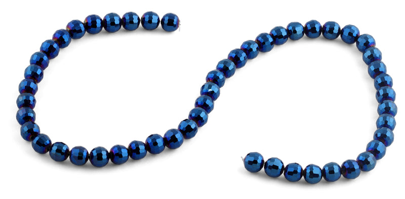 8mm Metal Blue Faceted Round Crystal Beads