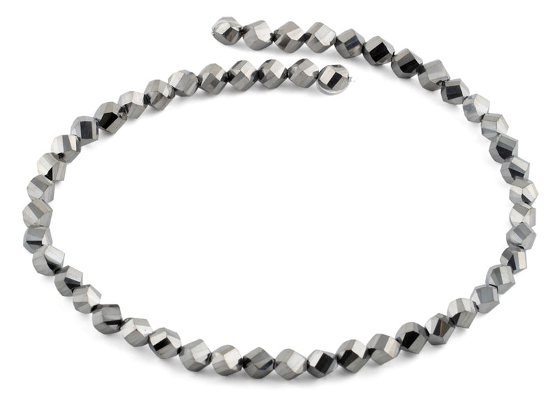 8mm Metal Grey Twist Faceted Crystal Beads