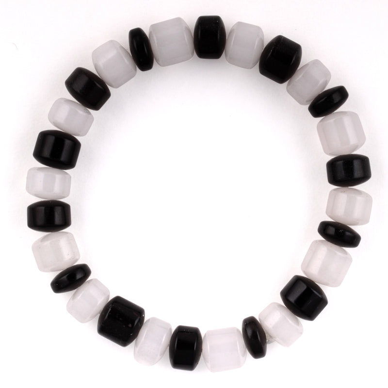 8mm Plain Drums Black Jasper/Snow Quartz Gem Stone Bracelet