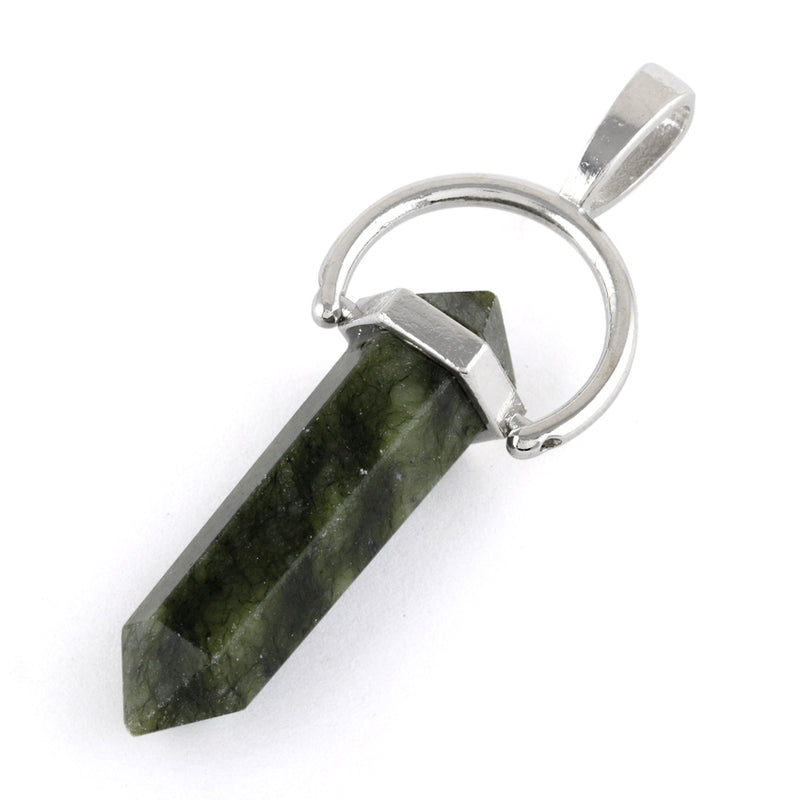 8X35mm Faceted Double Point-Swing Dark Green Serpentine Pendant