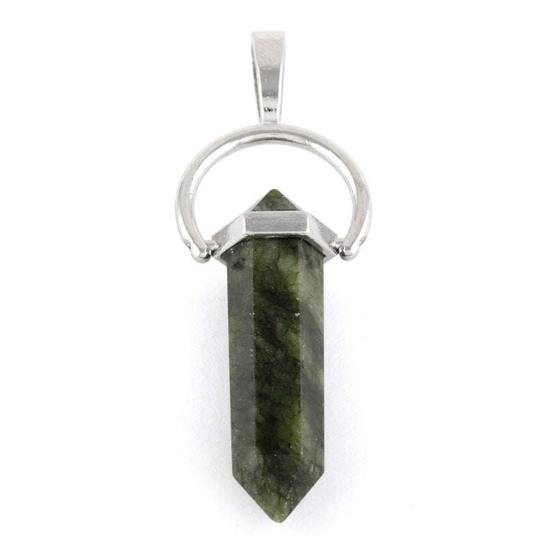 8X35mm Faceted Double Point-Swing Dark Green Serpentine Pendant