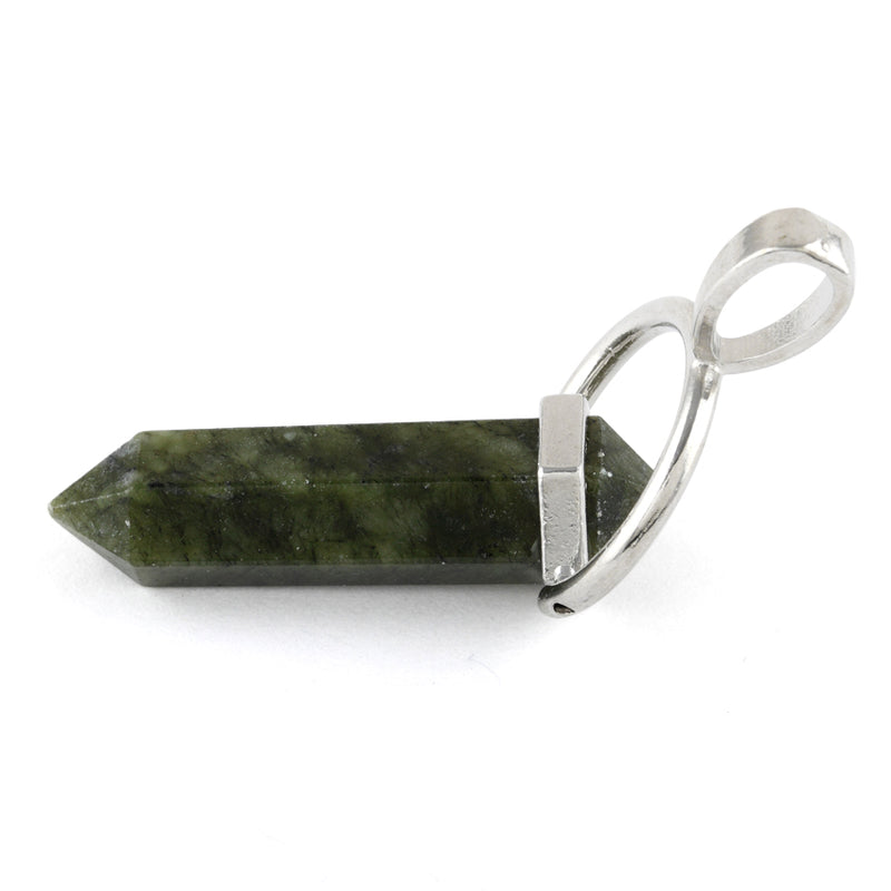 8X35mm Faceted Double Point-Swing Dark Green Serpentine Pendant