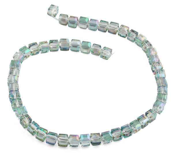 8x8mm Clear Green Square Faceted Crystal Beads