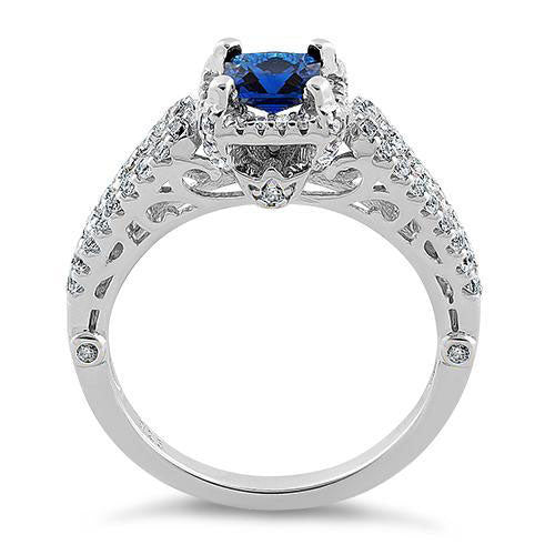 Sterling Silver Lavish Blue Spinel Princess Cut CZ Ring