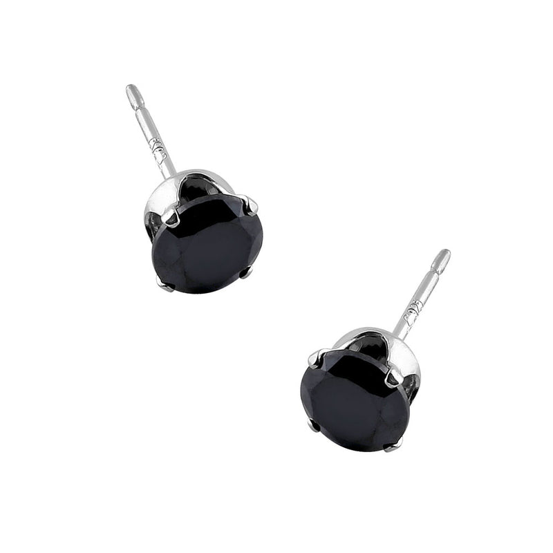 0.5 Ct Sterling Silver Black CZ Stud Earrings 4mm