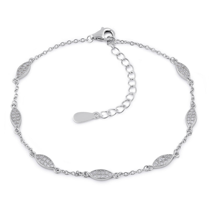 Sterling Silver Clear CZ Marquise Charm Bracelet