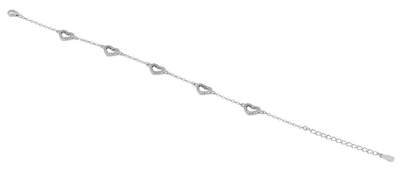 Sterling Silver Clear CZ Heart Charm Bracelet