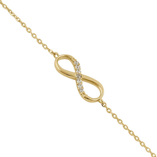 Solid 14K Yellow Gold CZ Infinity Bracelet