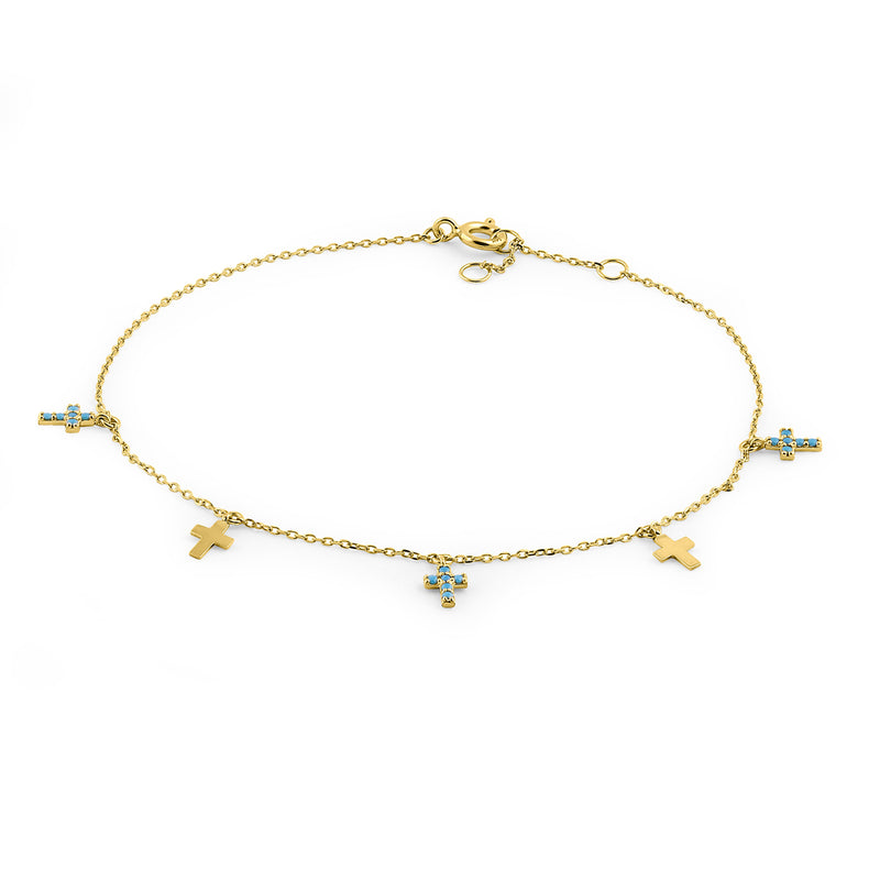 Solid 14K Yellow Gold Turquoise Cross Bracelet