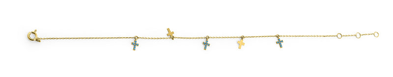 Solid 14K Yellow Gold Turquoise Cross Bracelet