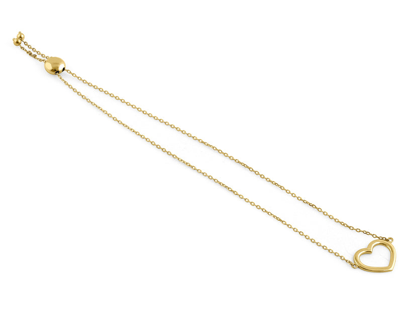 Solid 14K Yellow Gold Heart Bracelet